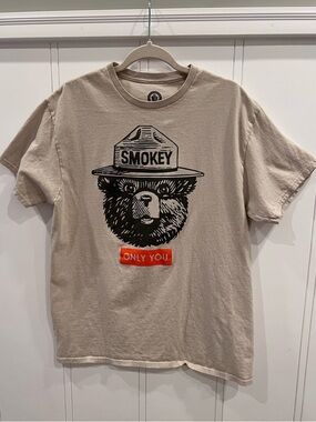 LG Beige Smokey Bear Graphic Tee with Orange Accent